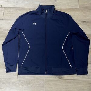 Under Armour Full Zip Track Jacket Men L Navy Blue Performance Active Mesh Lined